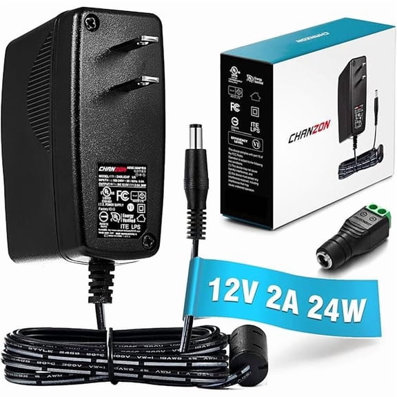 can Chanzon 12V 2A 24W Power Supply 2.1(2.5) x5.5mm Plug AC DC Switching Adapter, 12 Volt 2 Amp AC/DC Wall Wart Converter Transformer, 100-240v 50 60HZ Input with 12vdc 2000ma Output