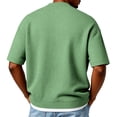 thumbnail image 4 of Waffle Button Down Short Sleeve Shirts for Men Lightweight Open Front Cardigan Casual Comfy Knit Summer Cardigan Green 4XL, 4 of 5