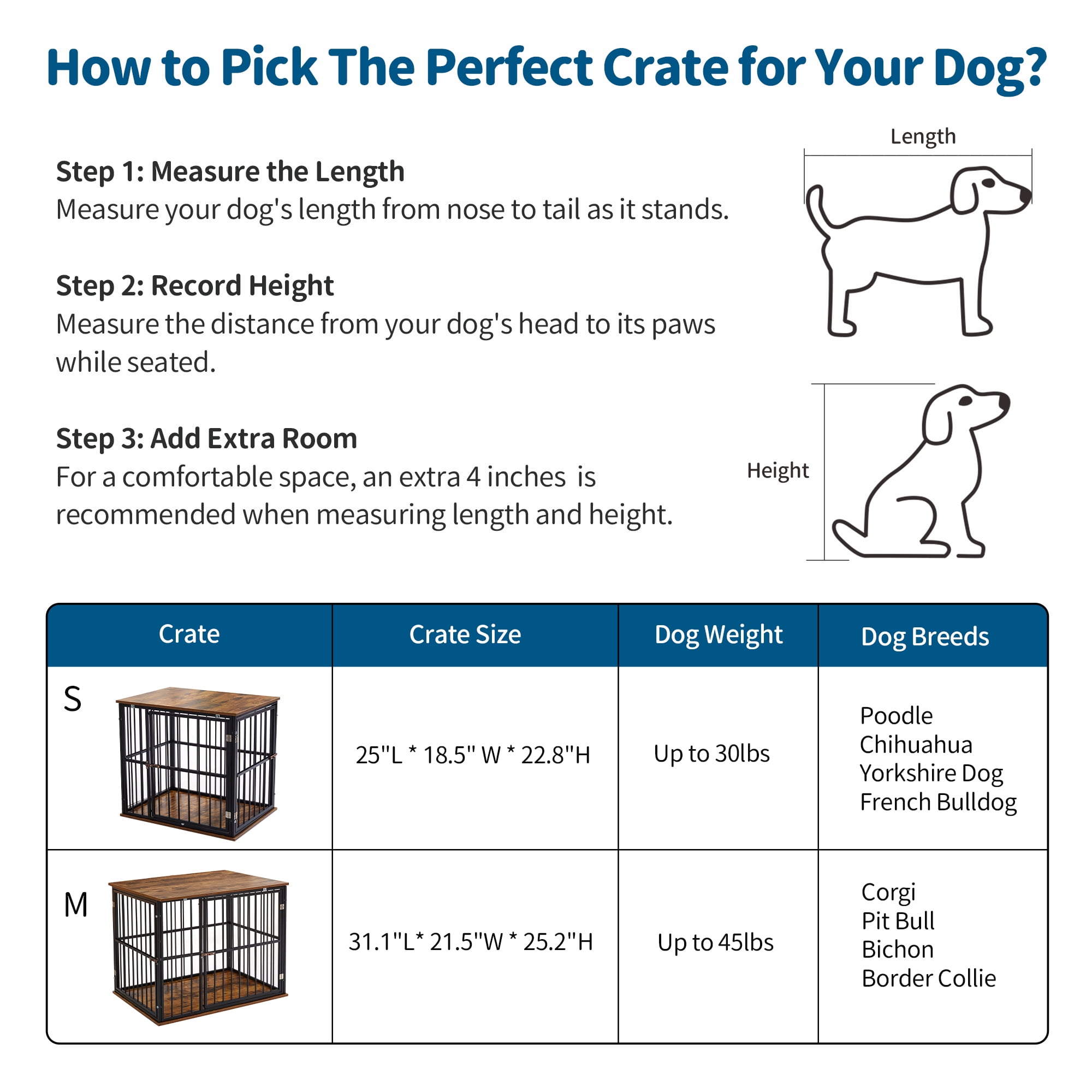 Made4Pets Medium Wooden Dog Crate Furniture with Washable Cushion for Dogs