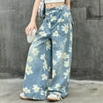 thumbnail image 6 of RUTAYY Toddler Kids Girls Jeans Distressed Elastic Waist Baggy Denim Wide Leg Trousers Leisure Pants, 6 of 8