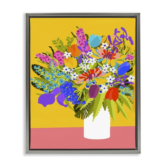 Stupell Industries Bohemian Bouquet on Yellow Gray Floating Frame Canvas Art, 17 x 21, by Pragya Kothari