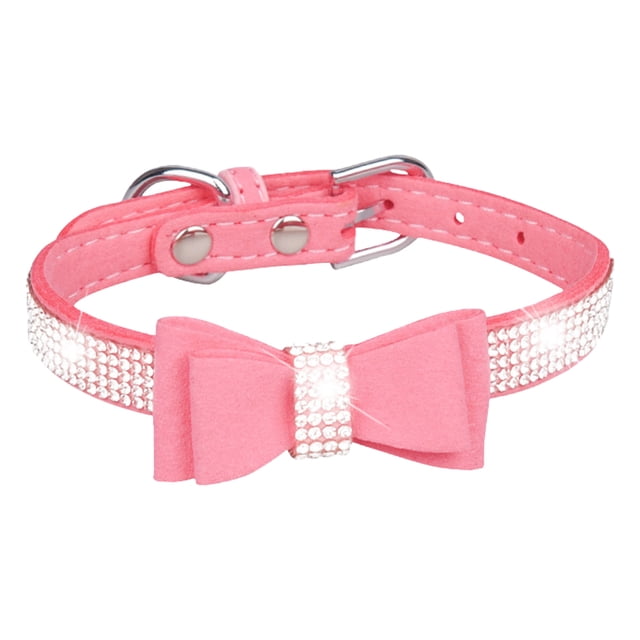 Collar para perros Apuakthei, collar para gatos, collar con lazo de diamantes de cristal brillante, cierre dorado, cuero de terciopelo alto