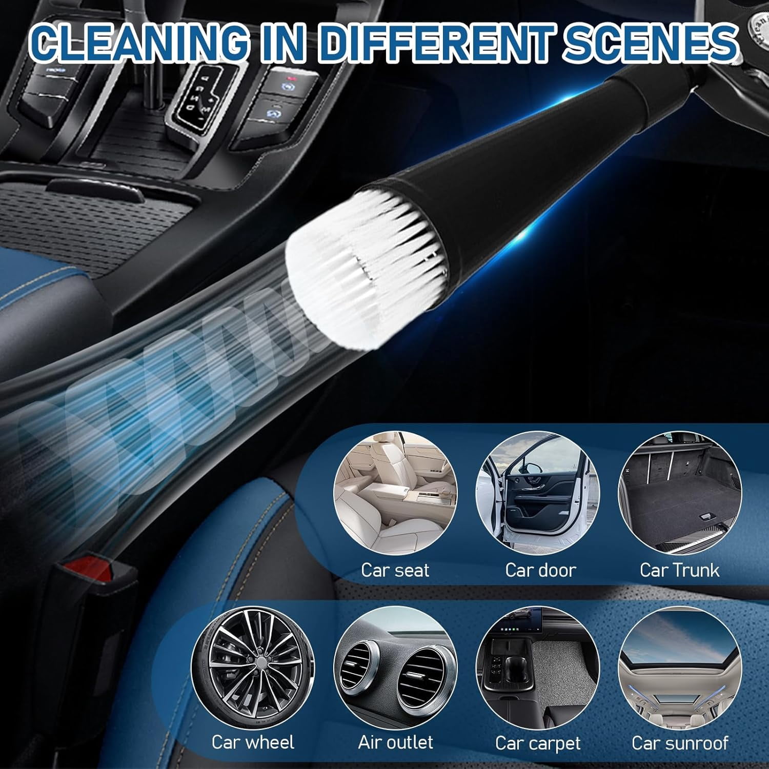 Car Cleaning Air Blow Gun – High Pressure Interior Detailing Tool with 360° Swivel Nozzle, Pneumatic Dust Blower for Auto Carpet Seats Dashboard Console Cleaning