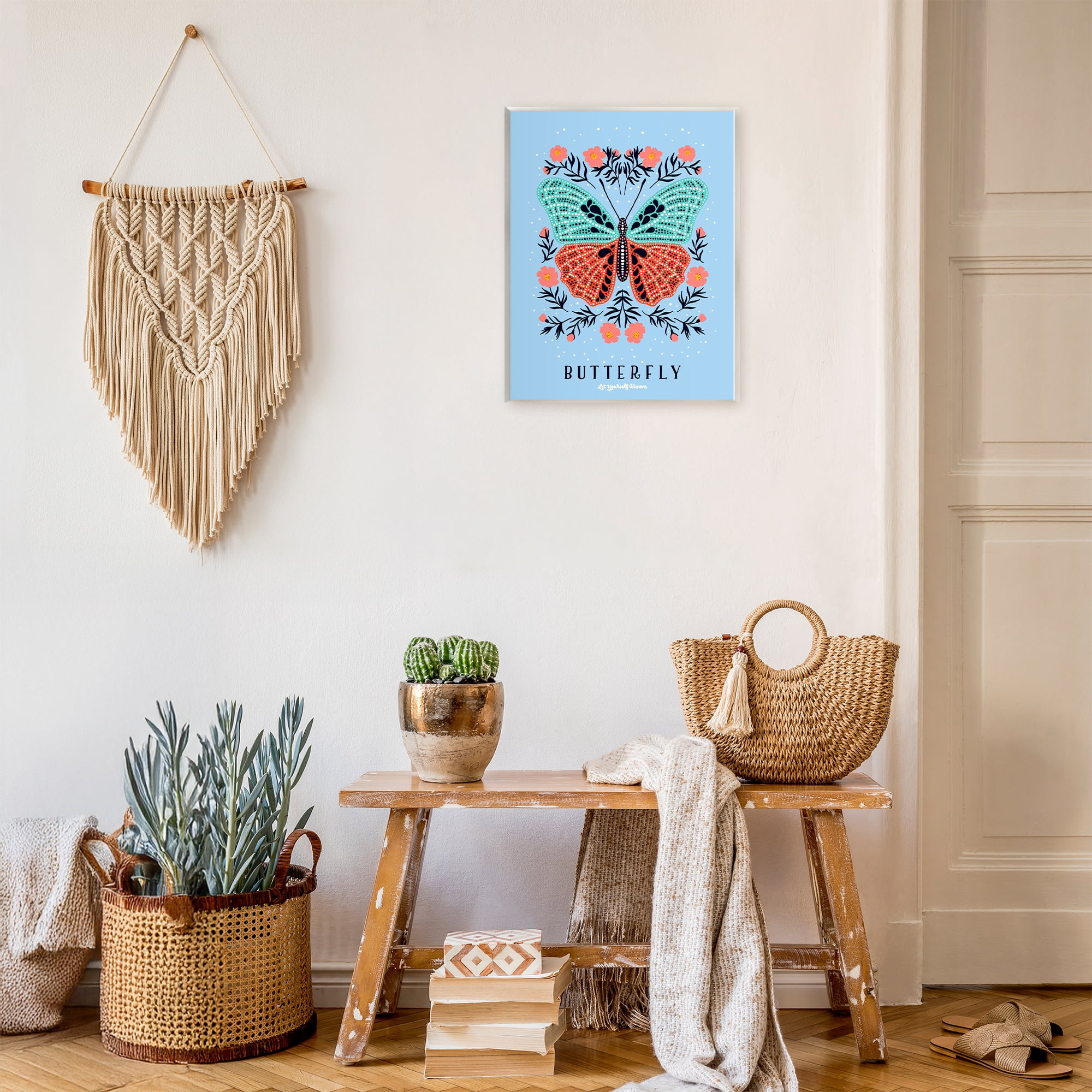 Stupell Industries Butterfly Symmetry on Blue Wall Plaque Art, design by Indira Prieto | IndySign