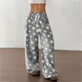 thumbnail image 2 of Women's Fuzzy Plush Pajama Pants Drawstring Elastic Waist Wide Leg Teddy Bottoms Pants, 2 of 9