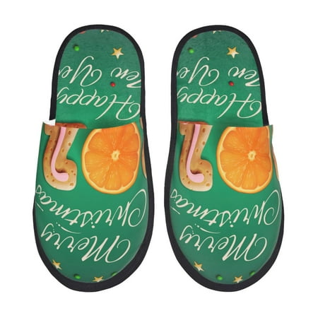 Balery Merry Christmas 2025 Slient Indoor Furry Fleece Comfort House Shoes Soft Non-Slip Home Shoes Cotton slippers House Slippers-- Large