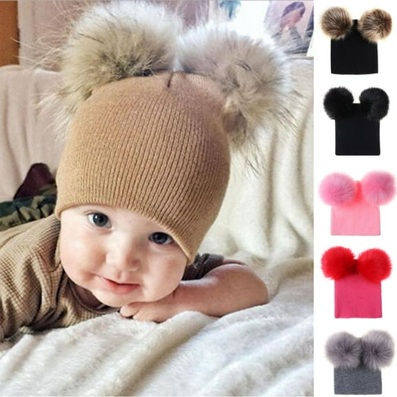 Meidiya Kids Winter Cute Warm Soft Pompom Hat Knitted Ski Beanie Hat Double Pom Beanie Cap for Girls Boys