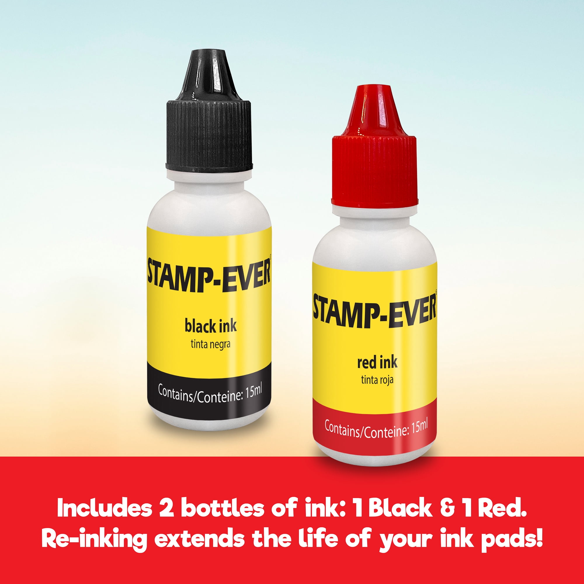 Stamp-Ever Traditional Felt Stamp Pads, Red, Black, with Ink Refills