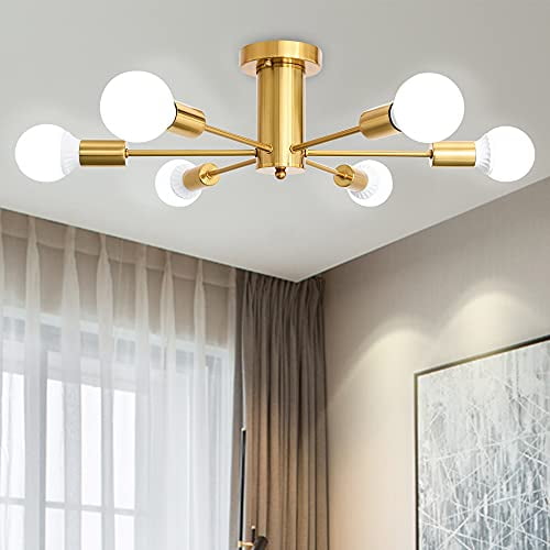 Lasenchoo 6 Lights Sputnik Chandelier Gold Mid Century Modern Semi Flush Mount Ceiling Light Fixture Com Lights Sputnik Chandelier Gold, Sputnik Chandelier Semi Flush Mount