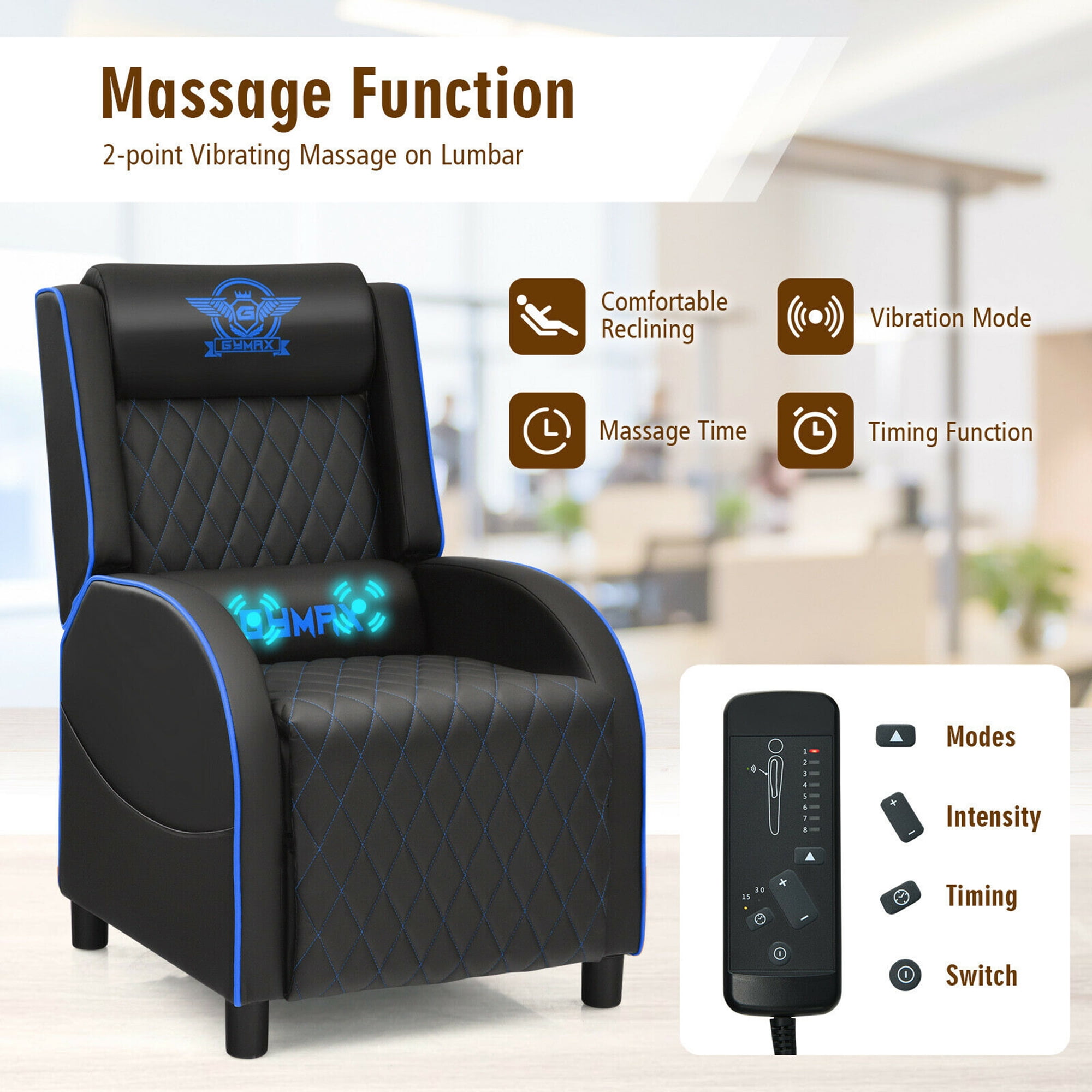 Gymax Massage Gaming Recliner Chair Leather Single Sofa Home
