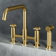 thumbnail image 2 of VIGO Cass Double Handle 8 in. Widespread Bridge Kitchen Faucet with Pull-Out Sprayer in Matte Brushed Gold-VG02051MG, 2 of 17