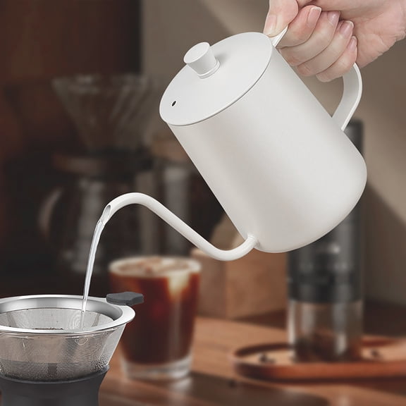 ZZkhGo Stainless Steel Hand Drip Coffee Pot 600ml Long Spout Kettle Gooseneck Pour Over Brewer for Travel Home White