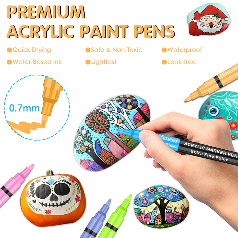 XPaoFey Acrylic Paint Markes for Rock Painting,60 Acrylic Paint Pens with  Brush and Fine Tip, Paint Markers for Wood Stone Glass Ceramic,Painting