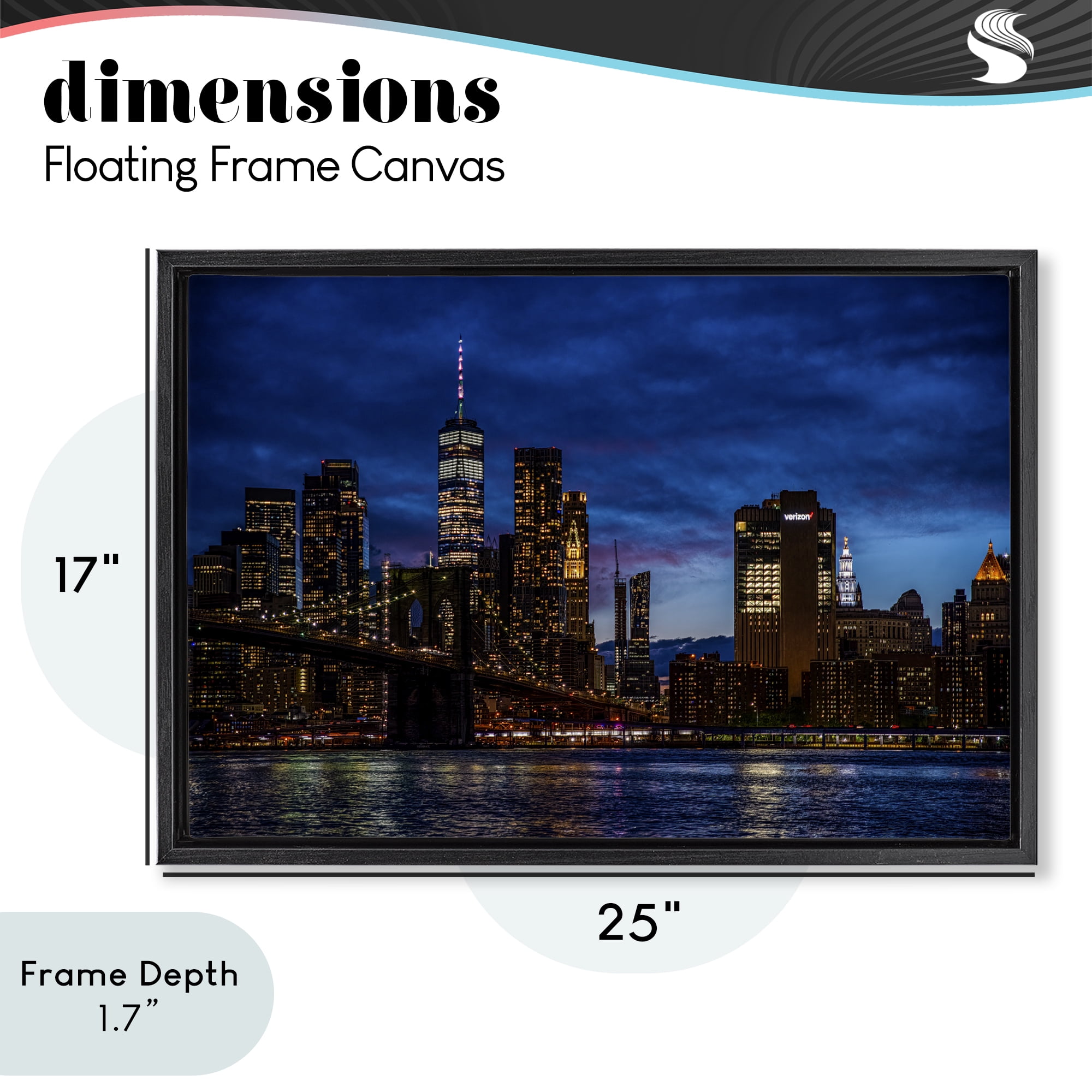 Stupell Industries Brooklyn Bridge at Night Black Framed Floater Canvas Wall Art, design by Tim West