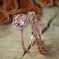 thumbnail image 3 of 2 carat Round Real Morganite and Moissanite Trio Ring Set Engagement Ring 2 Wedding Bands Sterling Silver with 18k Gold Plating, 3 of 5