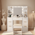 thumbnail image 2 of Tcbosik Vanity Desk with LED Mirror and Charging Station, Makeup Table with Open Shelves and 7 Storage Drawers, Dressing Table with Cushioned Stool for Bedroom, White, 2 of 7