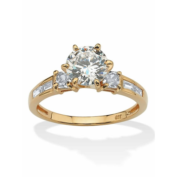 PalmBeach Jewelry 2.14 TCW Round Cubic Zirconia 18k Gold-plated Sterling Silver Engagement Anniversary Ring