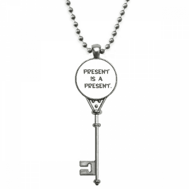Present is a present Art Deco Fashion Pendant Vintage Necklace Silver Key Jewelry