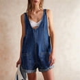 thumbnail image 2 of Womens Overalls Shorts Casual Summer Romper V Neck Sleeveless Jumpsuits Shortalls Loose Fit Dark Blue L, 2 of 5