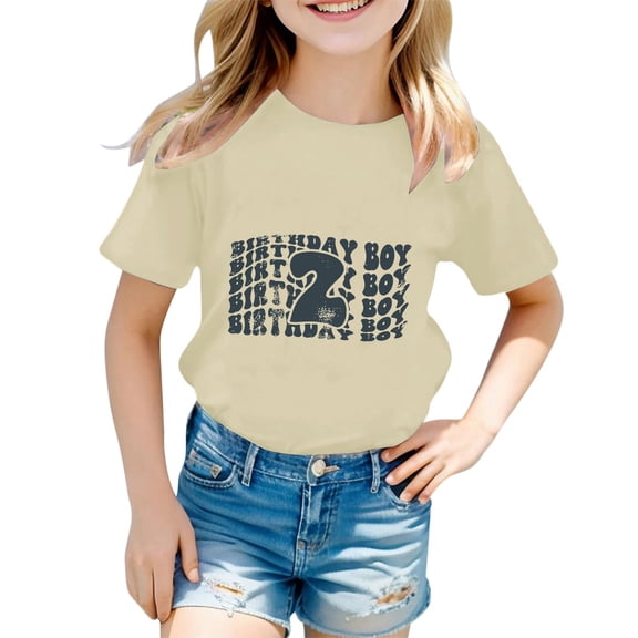 Rhuody Toddler Girls Tops Round Neck Letter Graphic Short Sleeve Tee 3-4 Years Beige