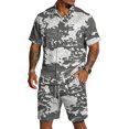 thumbnail image 2 of Dwelliawo Men's 2 Piece Casual Camouflage Outfit, Short Sleeve Button Down Shirt and Drawstring Shorts Breathable Summer Outfits for Outdoor Activities and Leisure Light Gray XL, 2 of 5