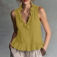 thumbnail image 2 of Womens Boho Tank Tops Ruffled V Neck Pleated Babydoll Top Sleeveless Cute Coquette Shirt Summer Outfits, 2 of 9