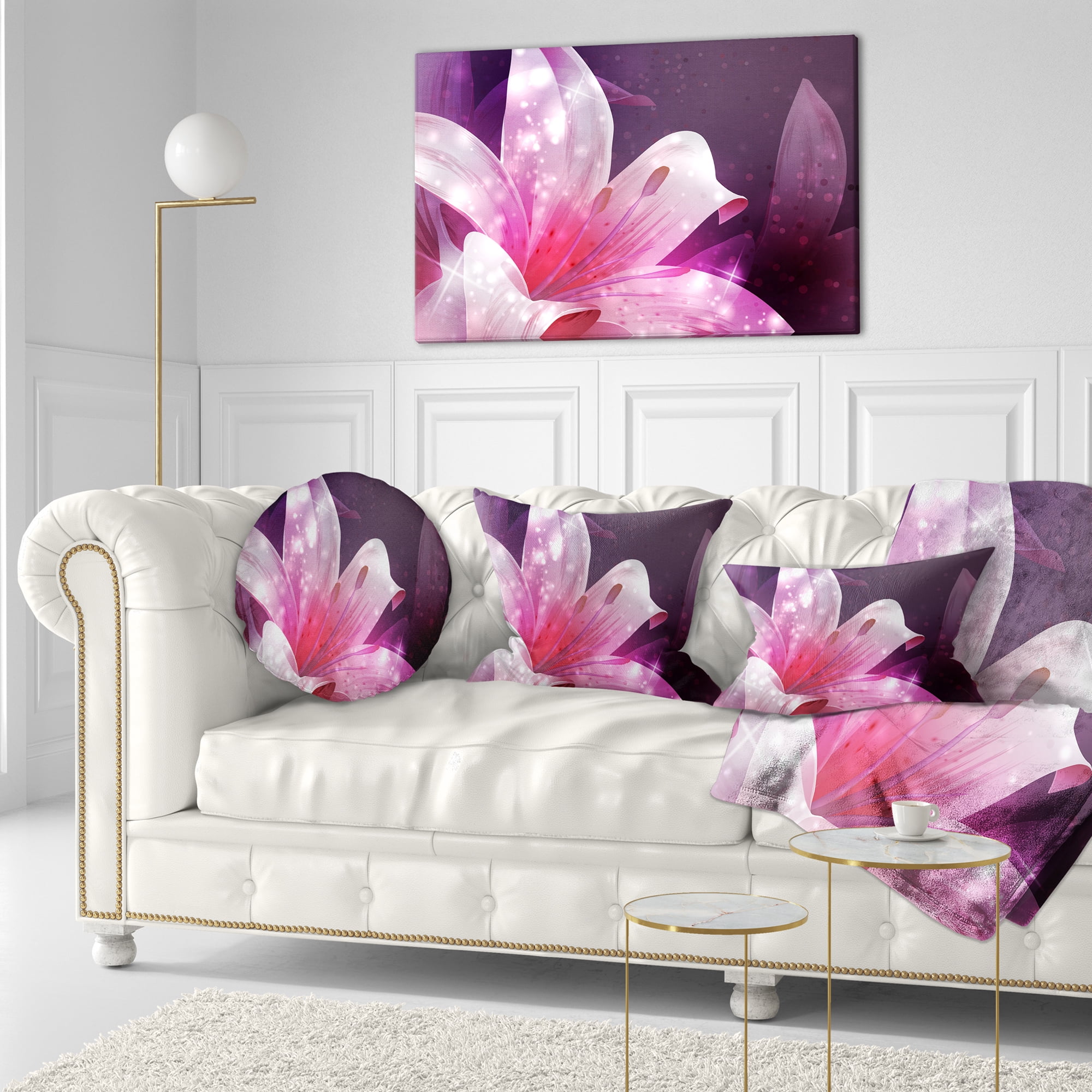 Designart Shining Pink Fractal Flower - Floral Throw Pillow - 12x20