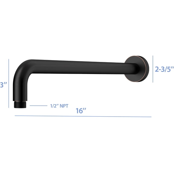 JERFIT 16 Inch Extra Long Shower Arm Extension Pipe with Flange, Oil Rubbed Bronze Finish, SUS304 Stainless Steel, Wall Mount for Rainfall Showerhead, Easy Tool-Free Installation