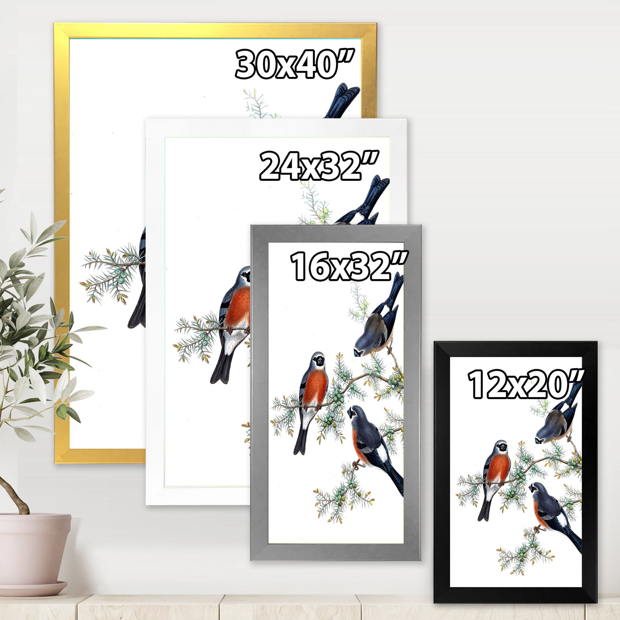 Designart 'Vintage Countryside Birds On Branch III' Farmhouse Framed Art Print