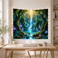 thumbnail image 5 of Forest Waterfall Beneath Sunlit Trees, Serene Fantasy Style for Nature Lovers, Forest Wall Art, Housewarming Gift Tapestry Wall Hanging for Bedroom and Meditation Room, 5 of 7