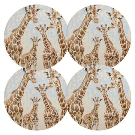

joogoo Giraffe Family Round Plate Mats for Dining Table Placemat Set of 4 Holiday Decoration