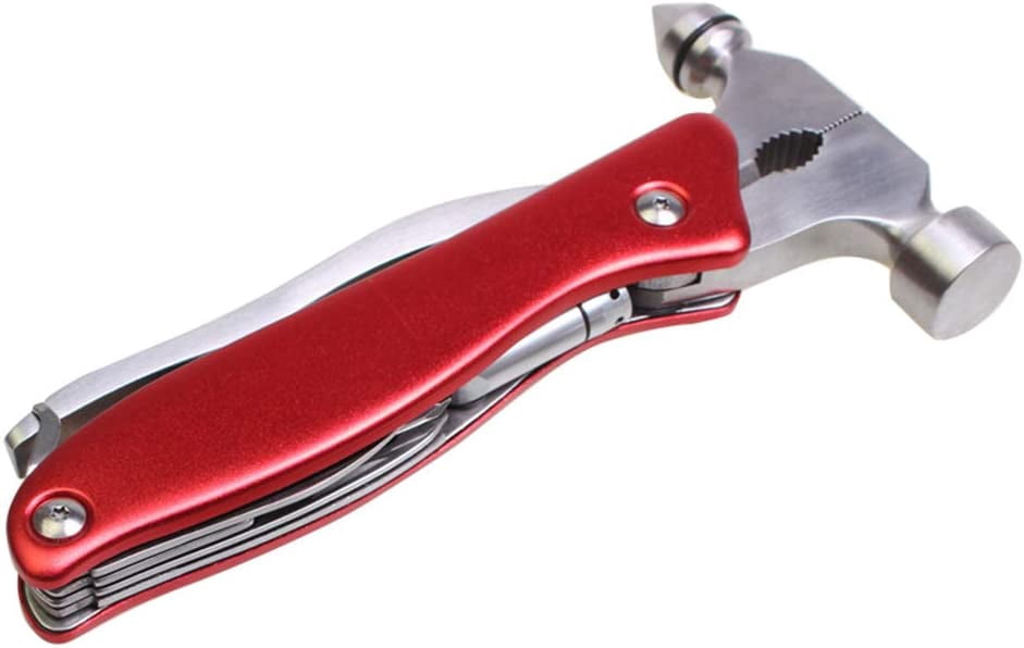 Marteau de Sécurité Multi-Outils en Acier Inoxydable pour Voiture, Kit Multi-Outils Portable pour Secours en Voiture, Camping, Maison, Rouge