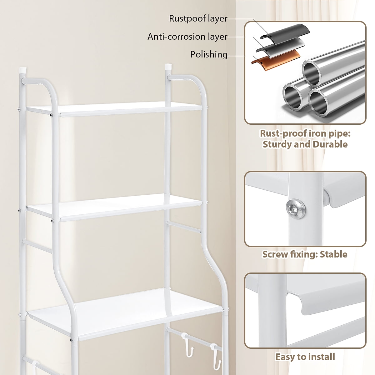 "HONEIER 3Tier Over The Toilet Storage, Bathroom Organizer, Space Saver, Freestanding Shelves, 22""W(图2)