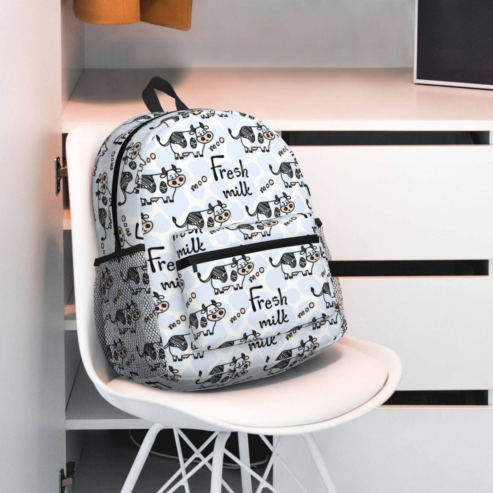 Horeoi Cow With Fresh Milk Print Casual Backpack for School Work Travel Hiking with Laptop Compartment and Side Pockets Lightweight Design