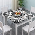thumbnail image 3 of Black White Tie Dye Mandala Pattern Square Fitted Tablecloth with Elastic Edge,Square Table Cover,Washable Elastic Table Cover for Home Kitchen Party Decor 36"x36", 3 of 6