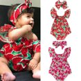 thumbnail image 4 of TheFound Toddler Baby Girl Watermelon Print Romper Ruffles Summer Sleeveless Jumpsuit Clothes with Headband, 4 of 8