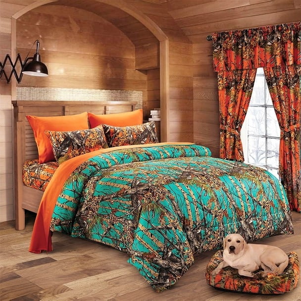 Camo Comforter Set Bed In A Bag Teal Orange Twin Walmart Com