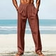 thumbnail image 4 of Pantalones largos de poliéster para hombre, informales, lisos, rectos, con cordón, con bolsillo y cintura elástica, 4 of 7