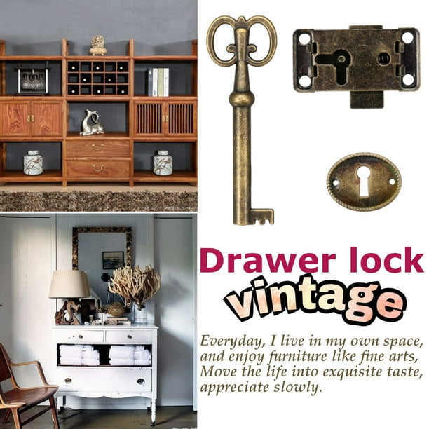 Cabinet Door Lock Set Key Antique Jewelry Makeup Case Furniture Door Drawer  Lock