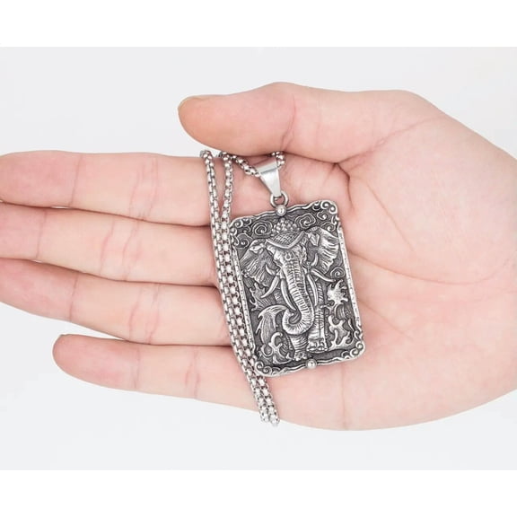 HOOUN Men's Buddhist Amulet 316 Stainless Steel Ganesha Necklace Lucky Jewelry Gift