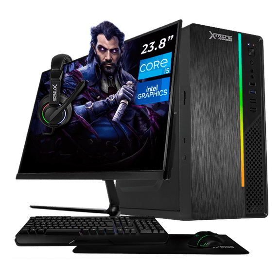 Computadora Escritorio Completa Xtreme PC Gaming Intel Core i5 14400 16GB SSD 1TB Monitor 23.8 75Hz WIFI Black gaming ligero, oficina, estudio y hogar