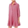 thumbnail image 1 of Women's Solid Long Sleeve Shirt Dress - Ruffled Hem, Turn Down Collar, Casual/Office, 1 of 5