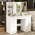 thumbnail image 1 of WIAWG Modern Adult Vanity Table Set with Glass Top&Mirror, LED Lights and 9 Drawers,White, 1 of 8