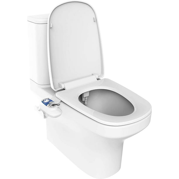 Bidet Hot and Cold Water Self-Cleaning Dual Nozzle Non-Electric Mechanical Bidet Toilet Attachment for Quick and Easy Installation (Blue and White) -