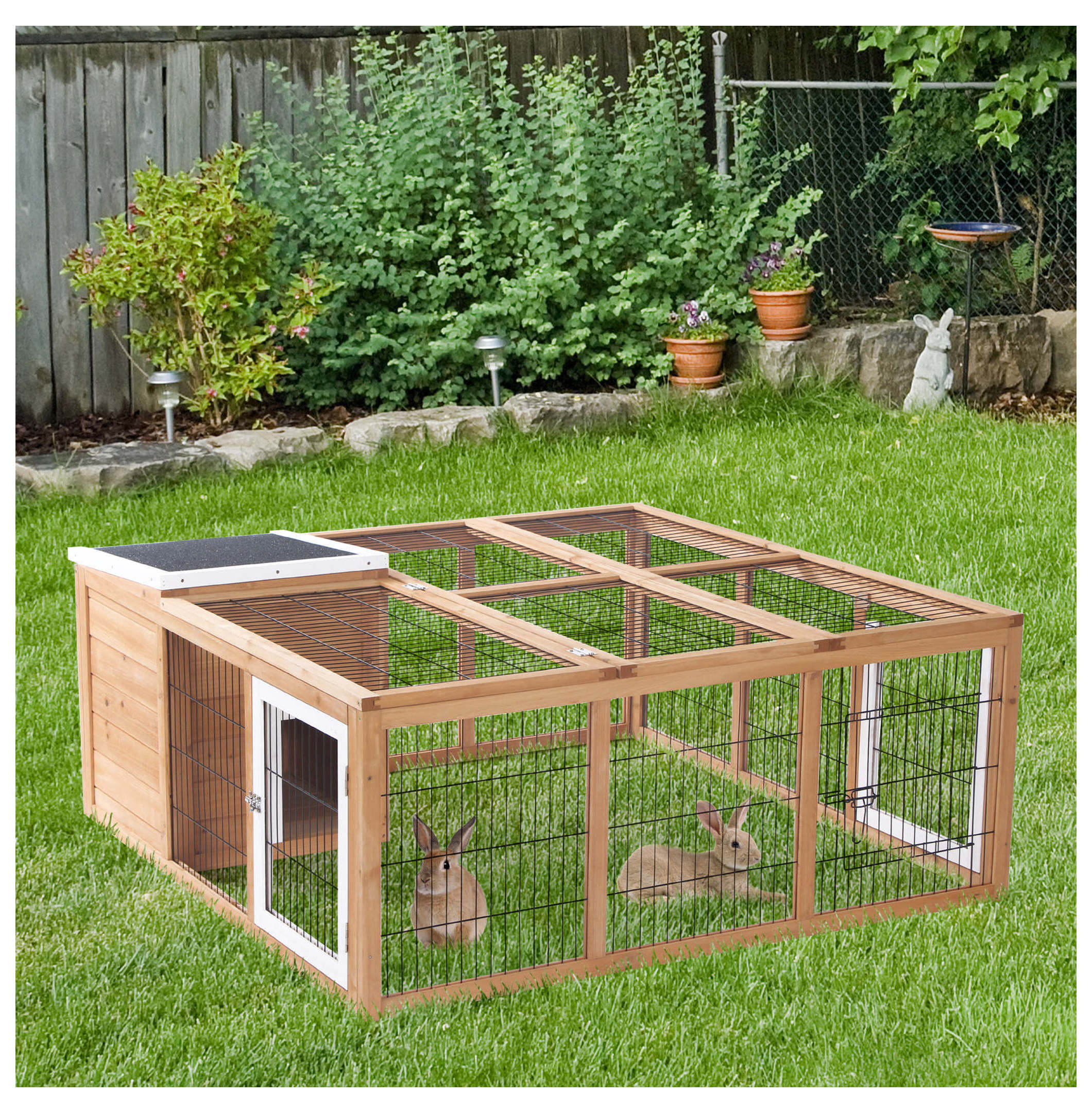 Rabbit Hutch Bunny Cage - Indoor Outdoor Waterproof Rabbit House, Guinea Pig Cage - 2 Rabbit Capacity, Natural Wood