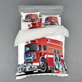 thumbnail image 2 of Ambesonne Cartoon Bedding Set 3 Pcs, Truck Rescue Team Art, Twin XL, Grey Red, 2 of 3