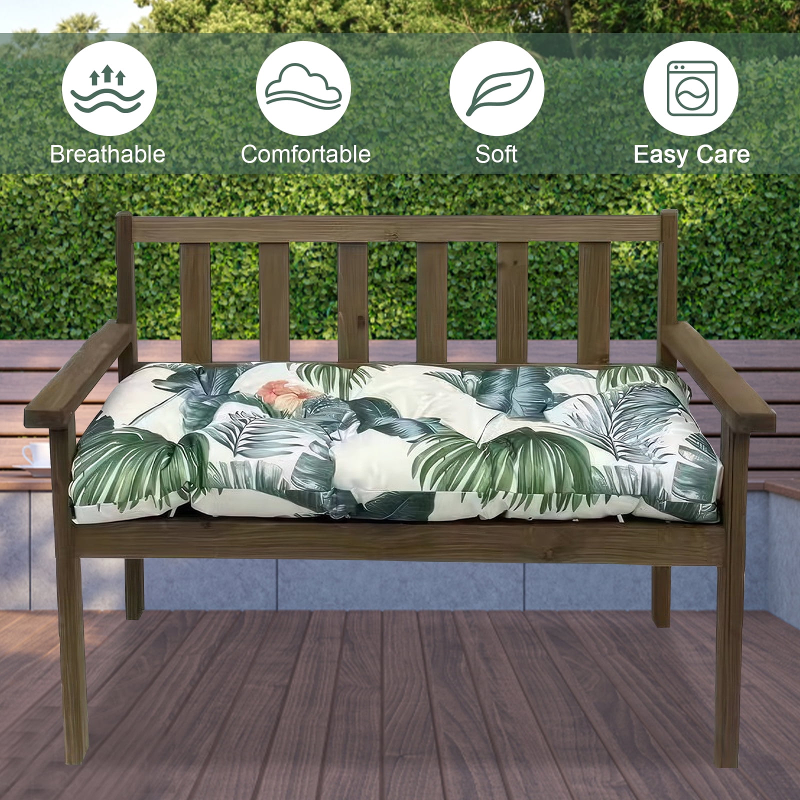 Eurhowing Thick Outdoor Bench Cushion, 52"x20"x4" Waterproof Fade-Resistant Porch Swing Cushions with Ties, High-Density Patio Garden Furniture Cushion, Hawaiian