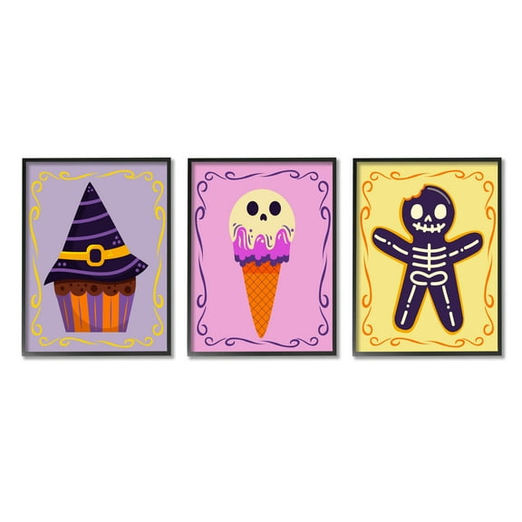 Stupell Industries Varied Halloween Desserts Holiday Painting Black Framed Art Print Wall Art, 11 x 14, Set of 3