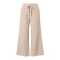 thumbnail image 6 of Miqool Cotton Linen Pants for Women Flowy Palazzo Pants Drawstring Elastic Waist Wide Leg Trousers with Pockets, 6 of 9