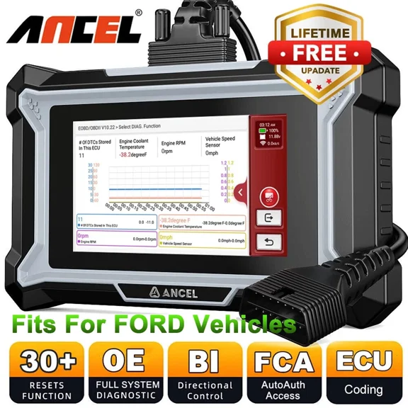 ANCEL OBD2 Scanner Diagnostic Tool for Ford, Automotive Full System Bidirectional Scan Tool for Engine ABS SRS Transmission, 30 Special Service, Brake/Oil Reset, ABS Bleeding, Lifetime Free Upgrade